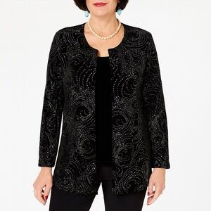 Joanna Black Velvet Open‎ Front Evening Jacket Blazer Top Two Piece Size M